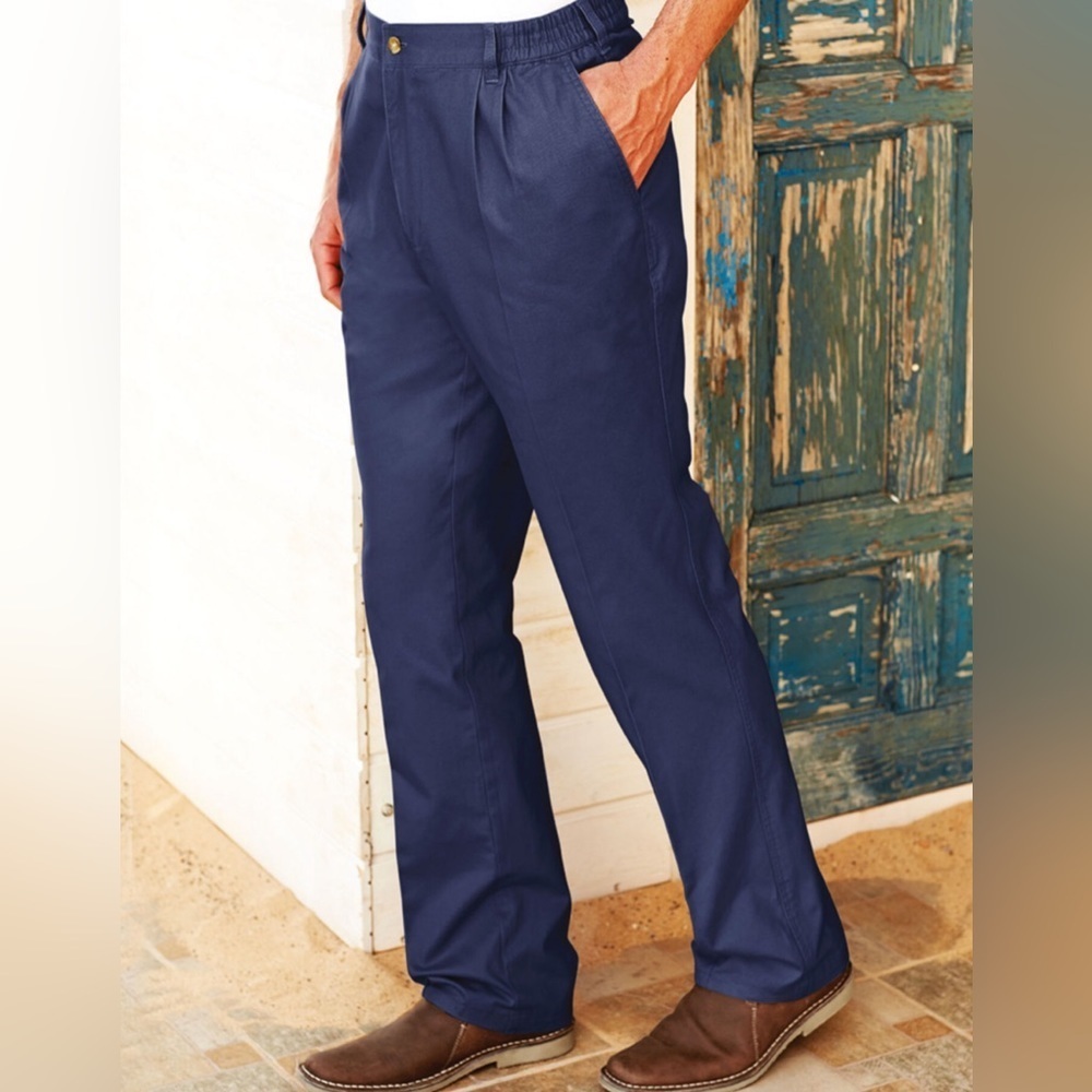 Cotton Traders French Blue Elastic Waist Trousers Men’s Size 48 x 31 Chinos NWT